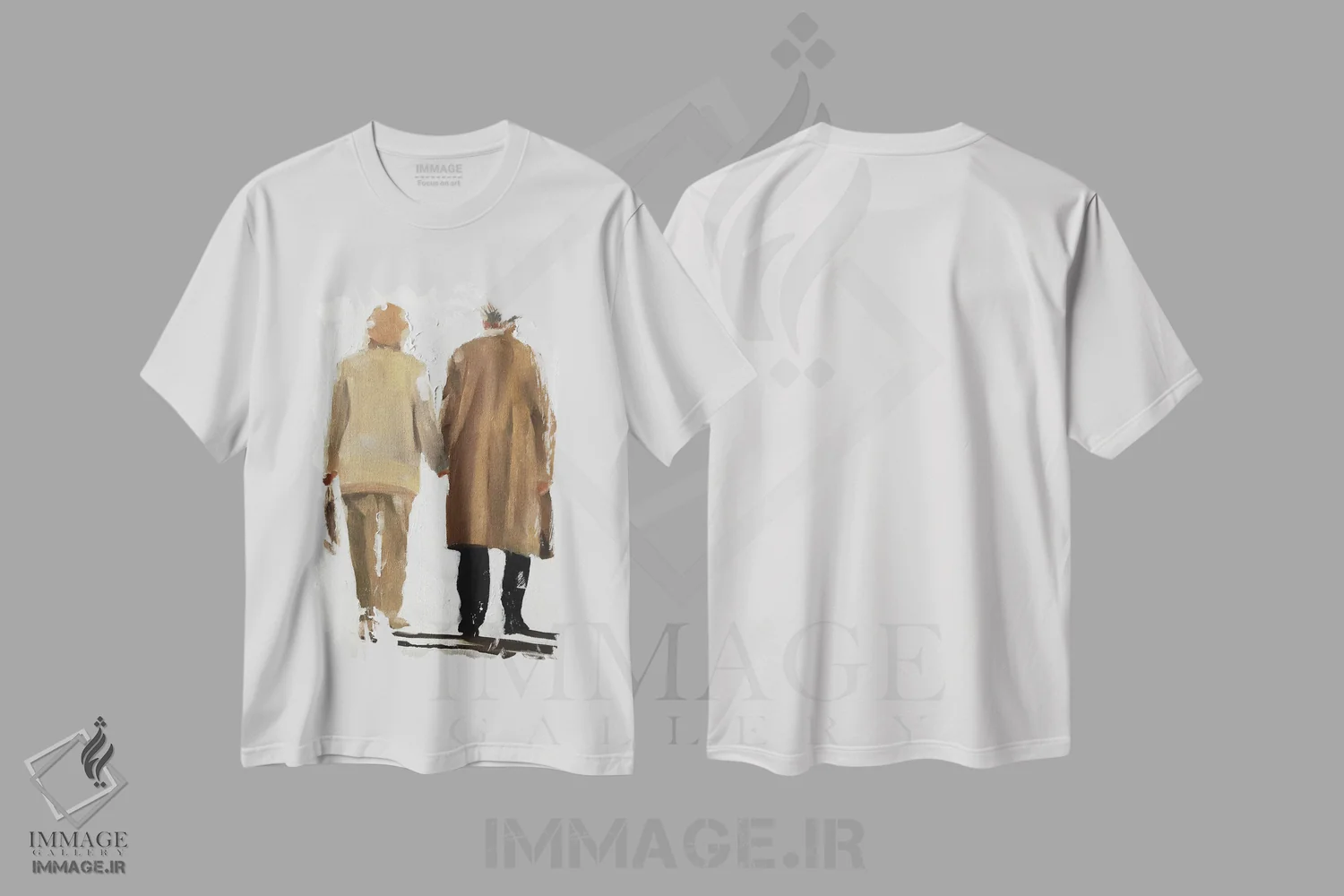 تیشرت سفید طرح دار زوج سالمند دست در دست، دکور معاصر اثر جیمز کوتز | immage.ir