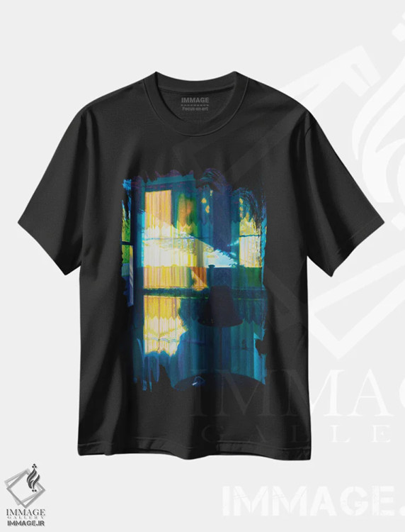 تیشرت مشکی طرح دار طبیعت بی جان در پنجره روسپی خانه، هنر فاخر معاصر اثر جف کارپنتر | فروشگاه ایماژ
