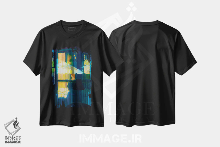 تیشرت مشکی طرح دار طبیعت بی جان در پنجره روسپی خانه، هنر فاخر معاصر اثر جف کارپنتر | فروشگاه ایماژ