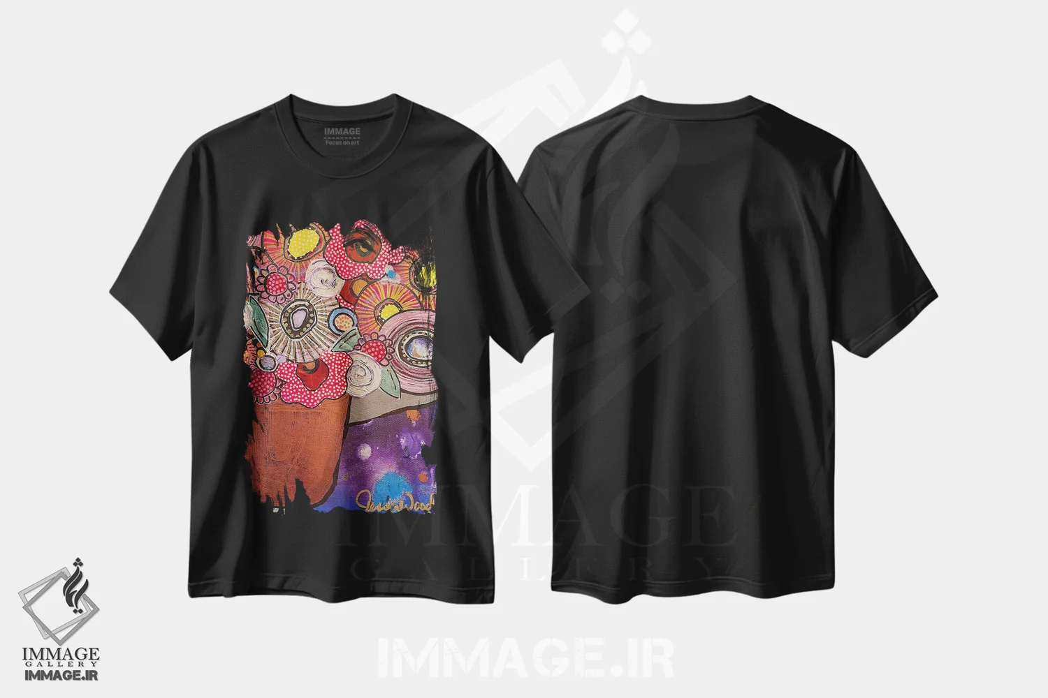 تیشرت مشکی طرح دار بازی کردن، تزئینی اثر جسیکا وود | فروشگاه ایماژ