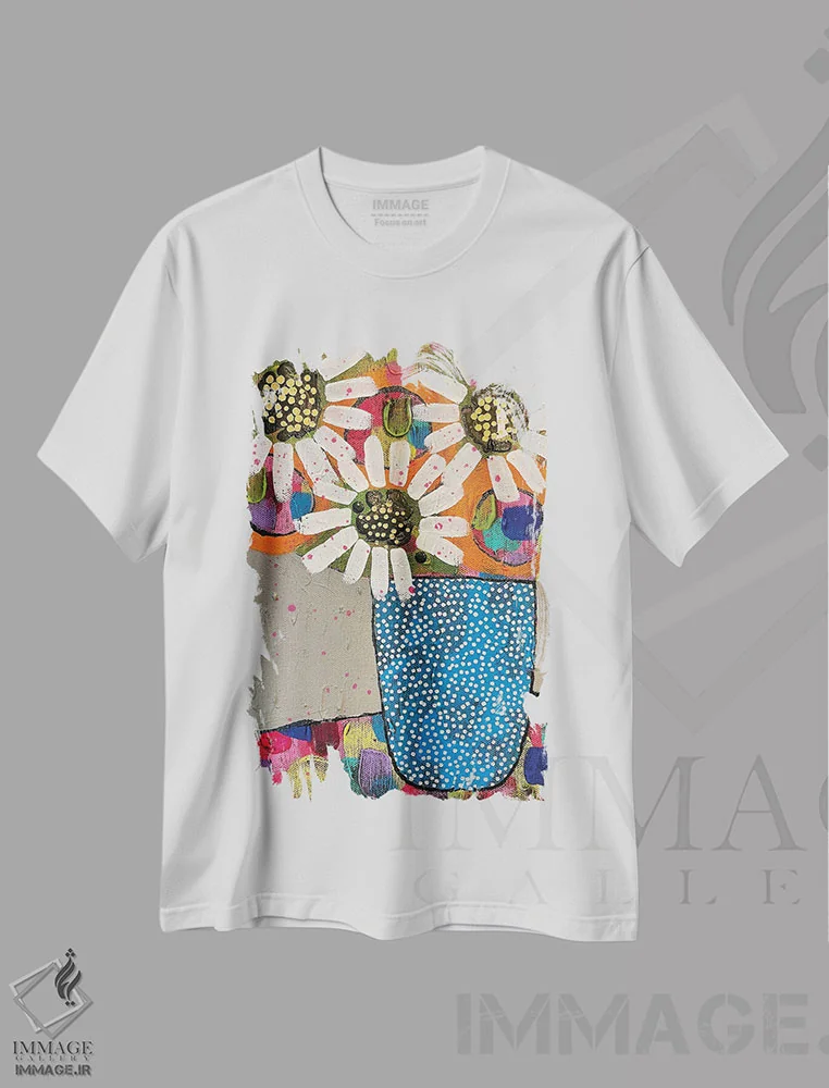 تیشرت سفید طرح دار تو آفتاب منی، تزئینی اثر جسیکا وود | فروشگاه ایماژ