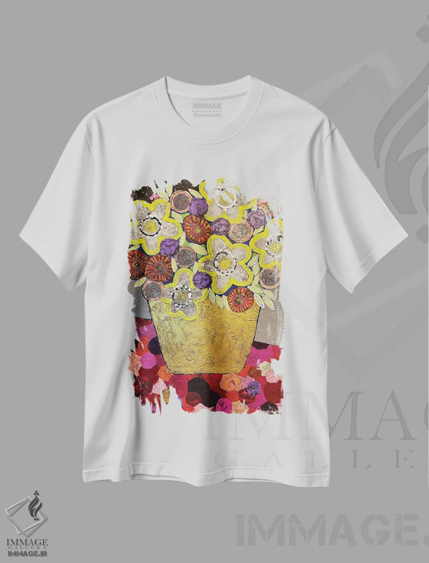 تیشرت سفید طرح دار Smell The Roses,ادامه بده، گل های رز را بو کن، تزئینی اثر جسیکا وود | فروشگاه ایماژ