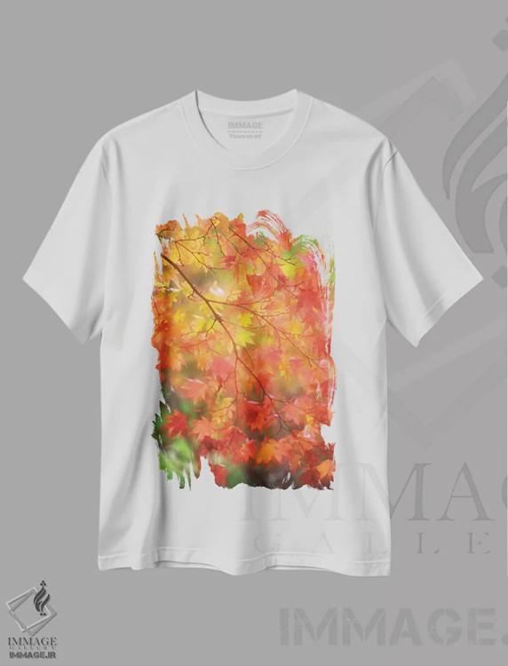 تیشرت سفید طرح دار برگ های افرا در پاییز، مدیوم اثر جِنل دیویدسون | immage.ir