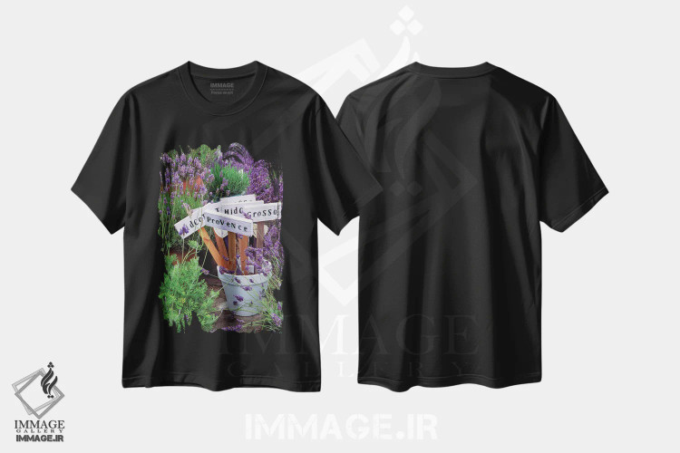 تیشرت مشکی طرح دار انواع اسطوخودوس در گلدان، تزئینی اثر جِنل دیویدسون | immage.ir