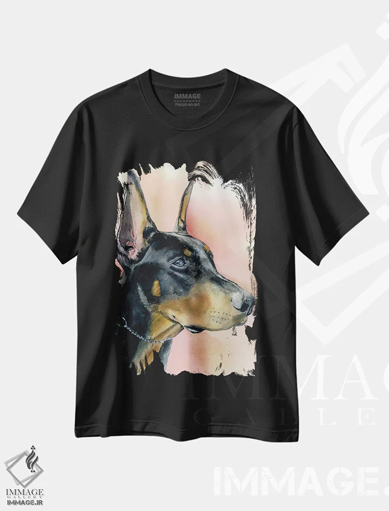 تیشرت مشکی طرح دار دوبرمن، هنر فاخر معاصر اثر جودیت استاین | immage.ir