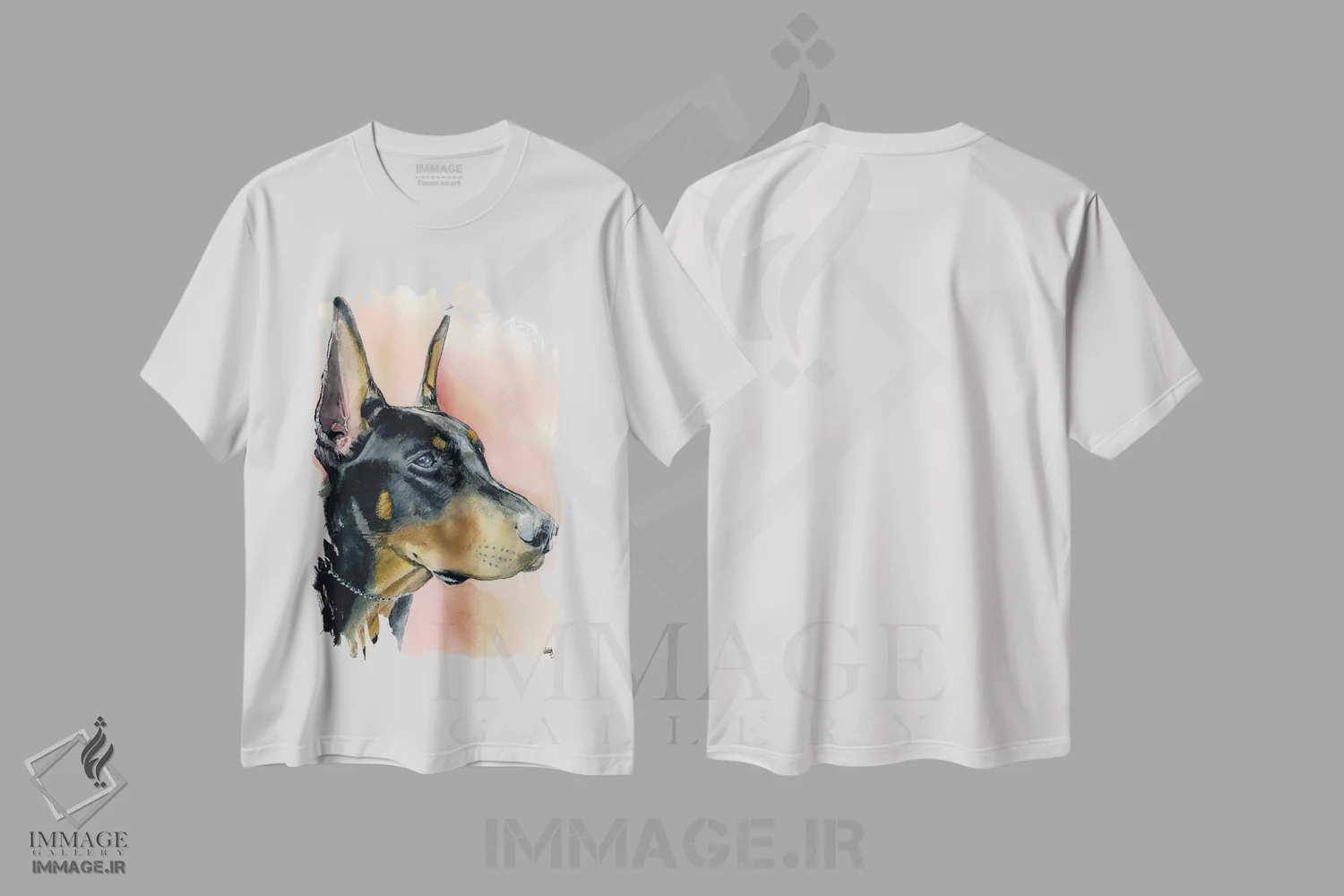 تیشرت سفید طرح دار دوبرمن، هنر فاخر معاصر اثر جودیت استاین | فروشگاه ایماژ