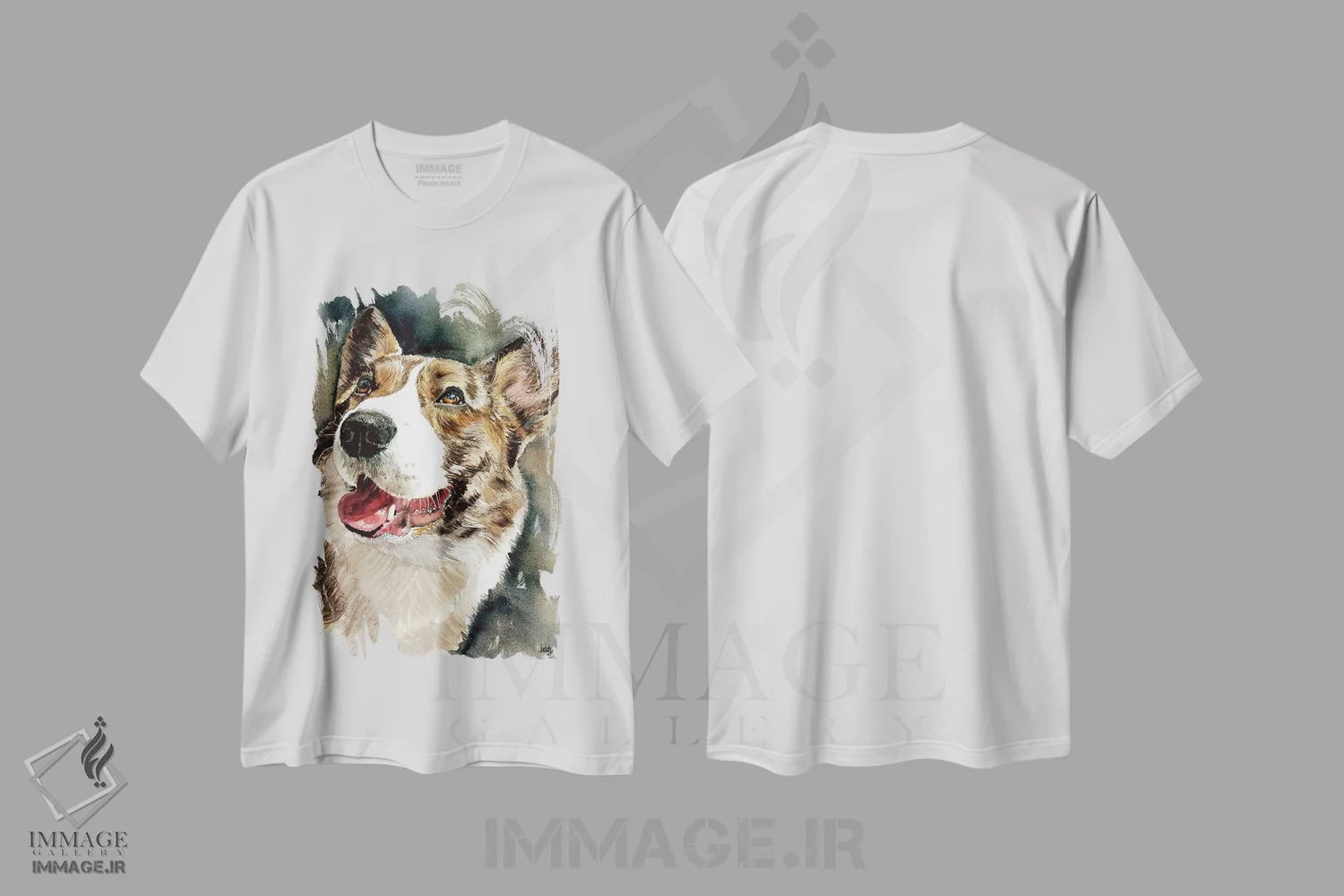 تیشرت سفید طرح دار ولش کورگی، هنر فاخر معاصر اثر جودیت استاین | فروشگاه ایماژ