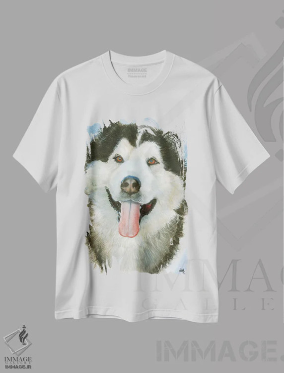 تیشرت سفید طرح دار سگ گرگی، هنر فاخر معاصر اثر جودیت استاین | فروشگاه ایماژ