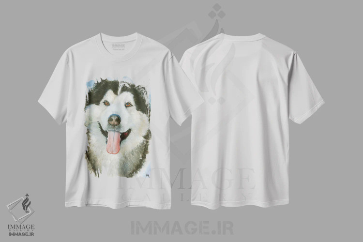 تیشرت سفید طرح دار سگ گرگی، هنر فاخر معاصر اثر جودیت استاین | فروشگاه ایماژ