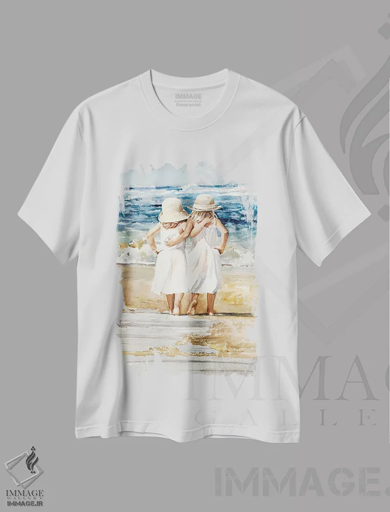 تیشرت سفید طرح دار بپرهای ساحل، دکور ساحلی اثر جودیت استاین | فروشگاه ایماژ