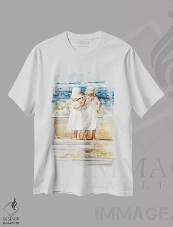 تیشرت سفید طرح دار بپرهای ساحل، دکور ساحلی اثر جودیت استاین | فروشگاه ایماژ