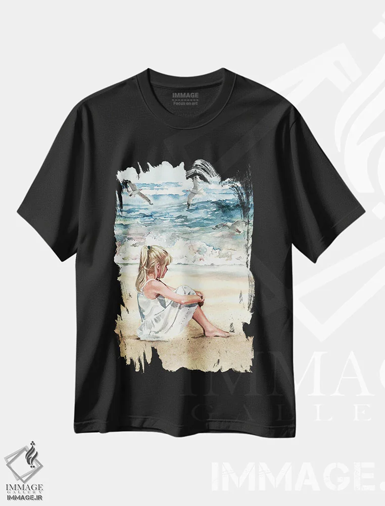 تیشرت مشکی طرح دار نسیم ساحل، دکور ساحلی اثر جودیت استاین | فروشگاه ایماژ