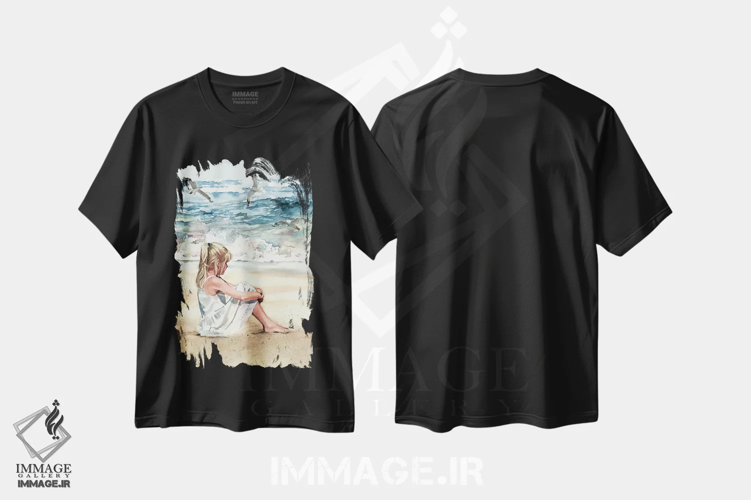 تیشرت مشکی طرح دار نسیم ساحل، دکور ساحلی اثر جودیت استاین | فروشگاه ایماژ