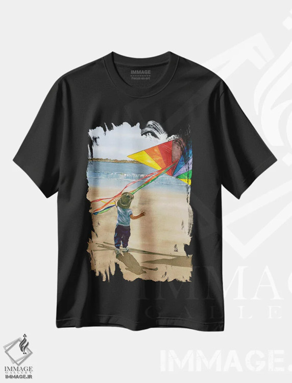 تیشرت مشکی طرح دار پرواز بلند، دکور ساحلی اثر جودیت استاین | فروشگاه ایماژ
