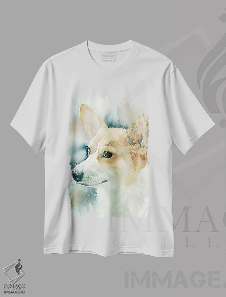 تیشرت سفید طرح دار ولش کورگی پِمبروک، دکور معاصر اثر جودیت استاین | immage.ir