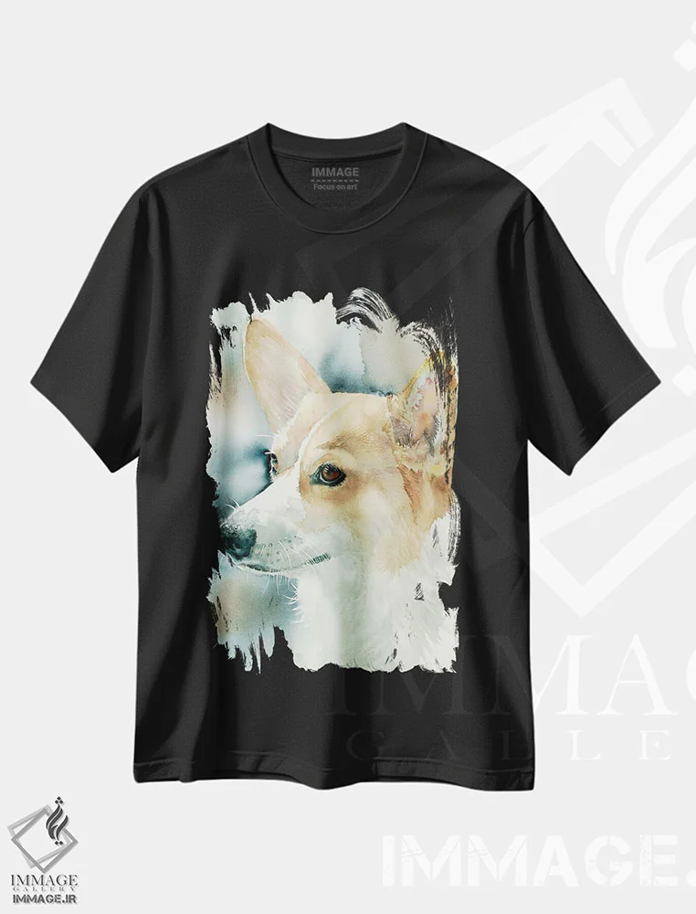 تیشرت مشکی طرح دار ولش کورگی پِمبروک، دکور معاصر اثر جودیت استاین | فروشگاه ایماژ