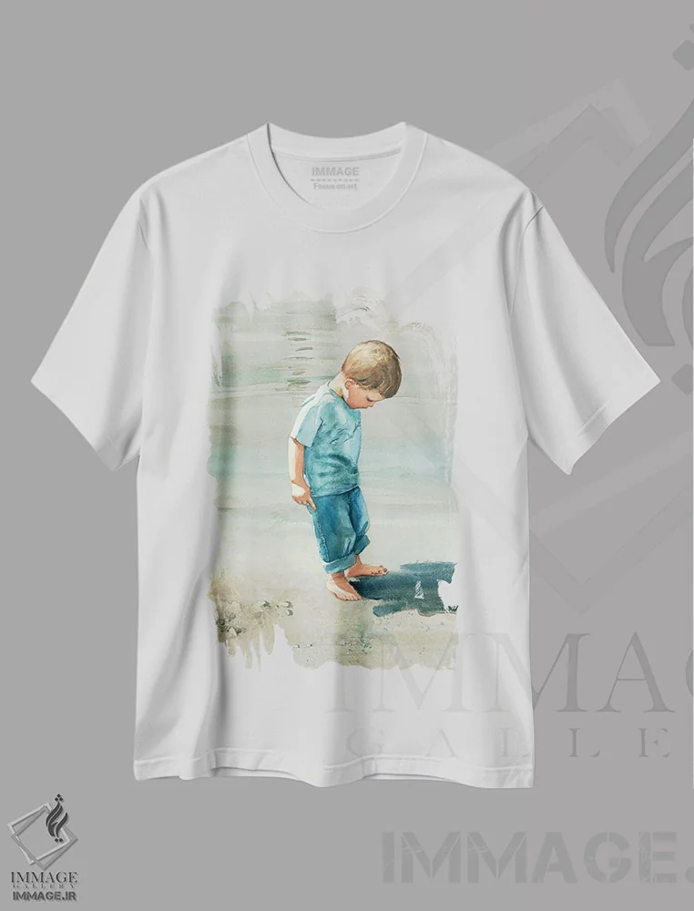 تیشرت سفید طرح دار من و سایه ام، دکور ساحلی اثر جودیت استاین | فروشگاه ایماژ