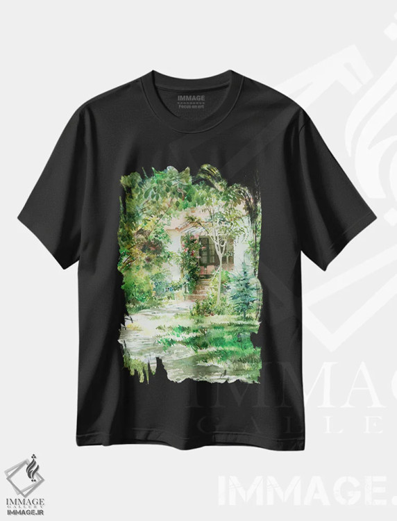 تیشرت مشکی طرح دار عمارت پنهان، دکور معاصر اثر جودیت استاین | فروشگاه ایماژ