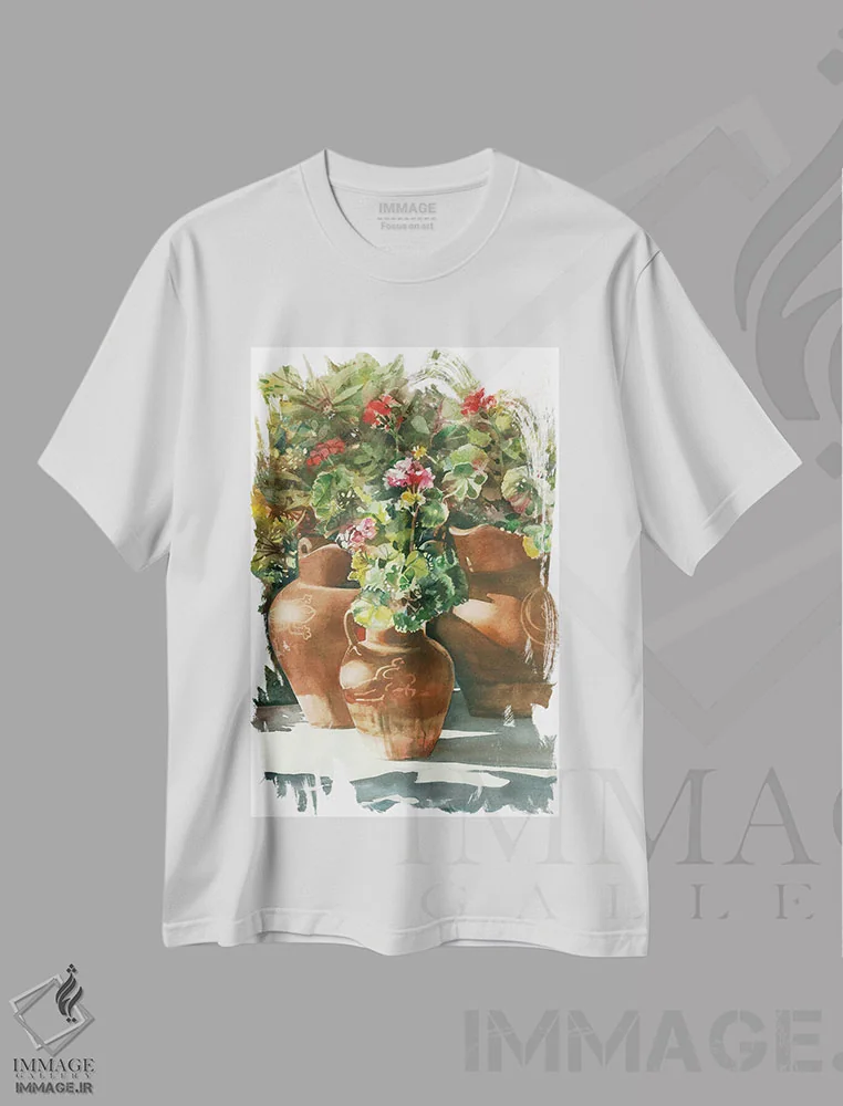 تیشرت سفید طرح دار سبد گل، دکور معاصر اثر جودیت استاین | immage.ir