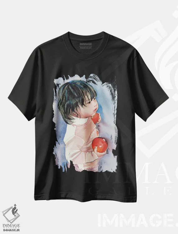 تیشرت مشکی طرح دار یک سیب در دست، دکور معاصر اثر جودیت استاین | فروشگاه ایماژ
