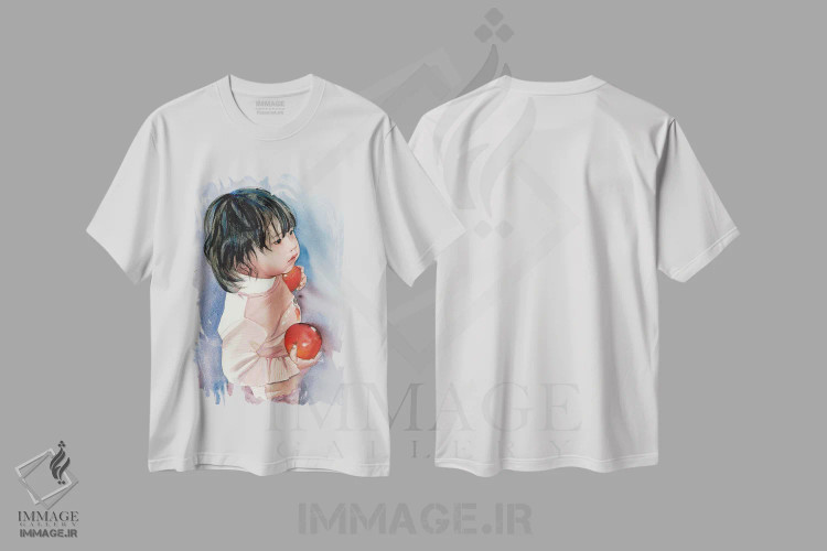 تیشرت سفید طرح دار یک سیب در دست، دکور معاصر اثر جودیت استاین | immage.ir