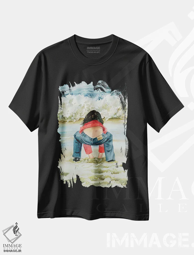 تیشرت مشکی طرح دار جعبه شن بازی، دکور معاصر اثر جودیت استاین | فروشگاه ایماژ