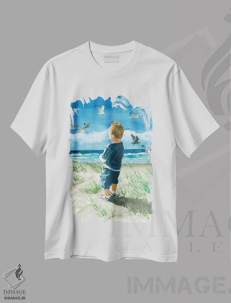 تیشرت سفید طرح دار تماشای غروب خورشید، دکور معاصر اثر جودیت استاین | فروشگاه ایماژ