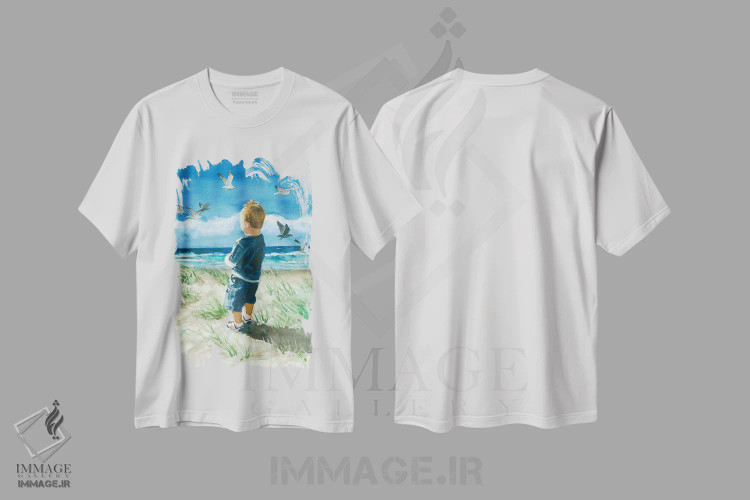 تیشرت سفید طرح دار تماشای غروب خورشید، دکور معاصر اثر جودیت استاین | فروشگاه ایماژ