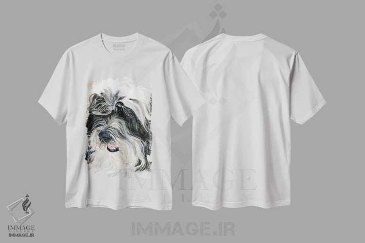 تیشرت سفید طرح دار سگ ابریشمی هاوانا، هنر فاخر معاصر اثر جودیت استاین | immage.ir