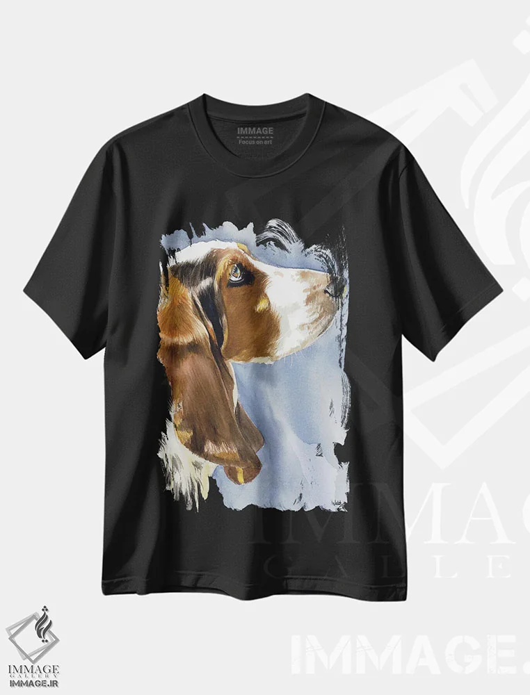 تیشرت مشکی طرح دار سگ آرام و بی صدا، هنر فاخر معاصر اثر جودیت استاین | فروشگاه ایماژ