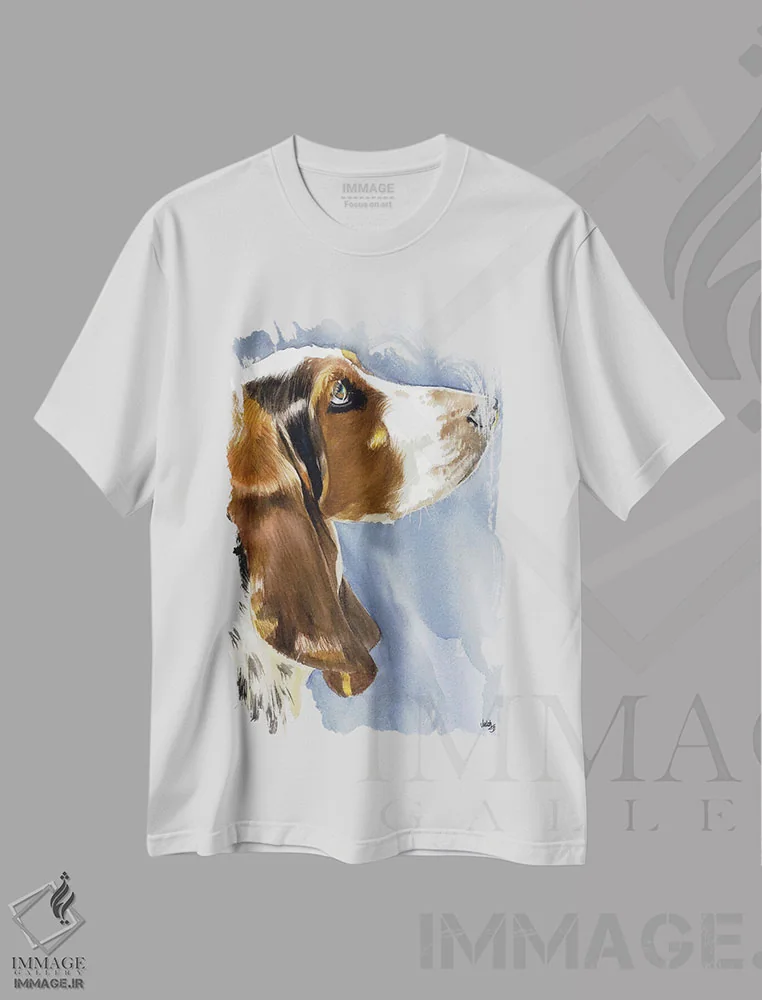 تیشرت سفید طرح دار سگ آرام و بی صدا، هنر فاخر معاصر اثر جودیت استاین | immage.ir