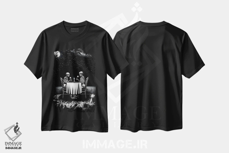 تیشرت مشکی طرح دار شام دونفره، دکوراسیون جایگزین اثر جنید مورتیمر | فروشگاه ایماژ
