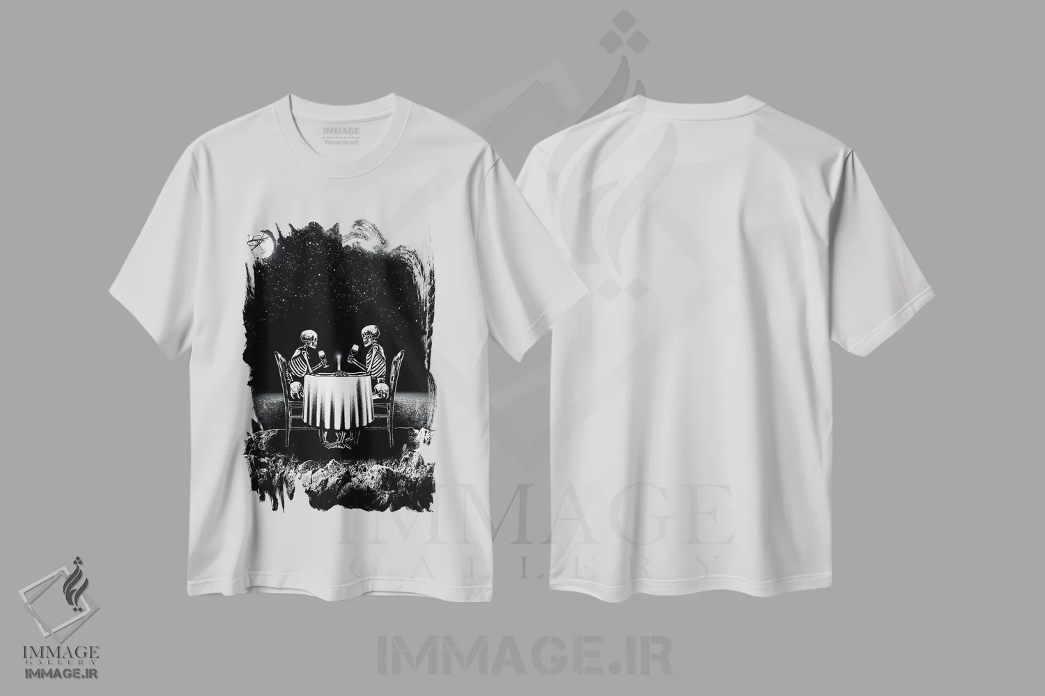 تیشرت سفید طرح دار شام دونفره، دکوراسیون جایگزین اثر جنید مورتیمر | immage.ir