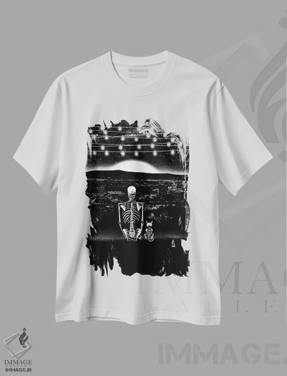 تیشرت سفید طرح دار دوستان ابدی، دکوراسیون جایگزین اثر جنید مورتیمر | فروشگاه ایماژ