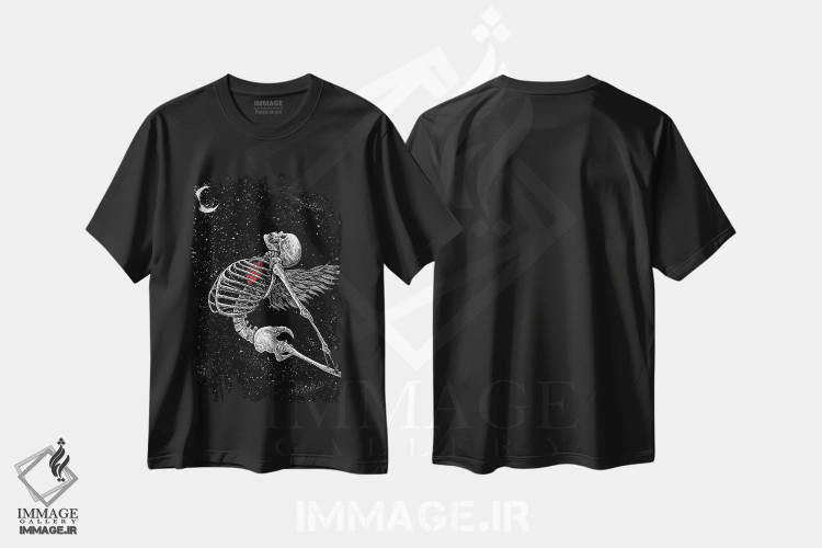 تیشرت مشکی طرح دار آزاد، دکوراسیون جایگزین اثر جنید مورتیمر | فروشگاه ایماژ