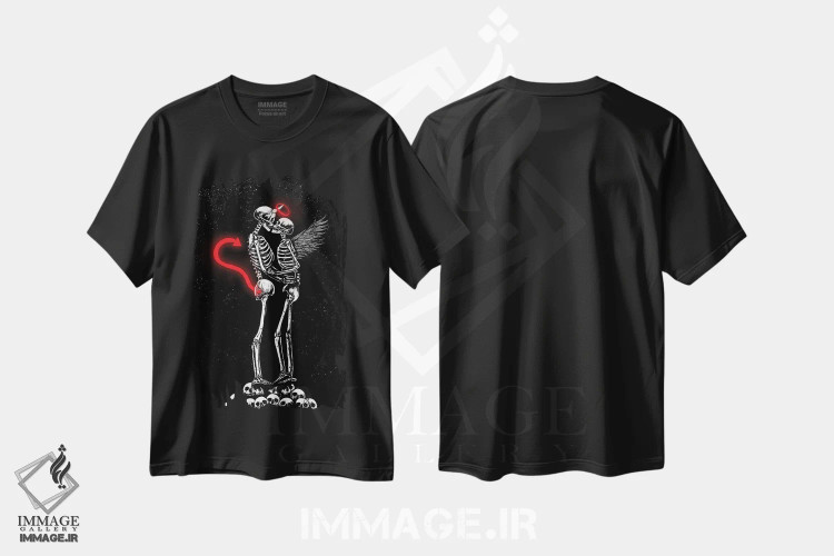 تیشرت مشکی طرح دار بهشت می تواند صبر کند، دکوراسیون جایگزین اثر جنید مورتیمر | immage.ir