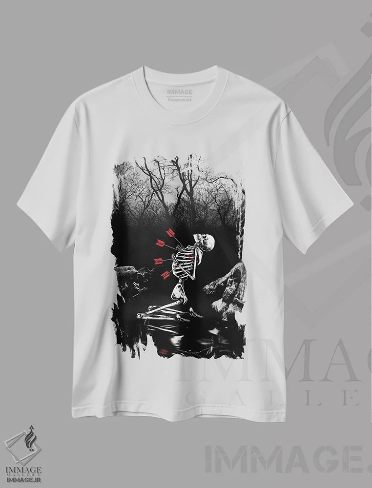تیشرت سفید طرح دار سوراخ هایی در قلبم، دکوراسیون جایگزین اثر جنید مورتیمر | فروشگاه ایماژ