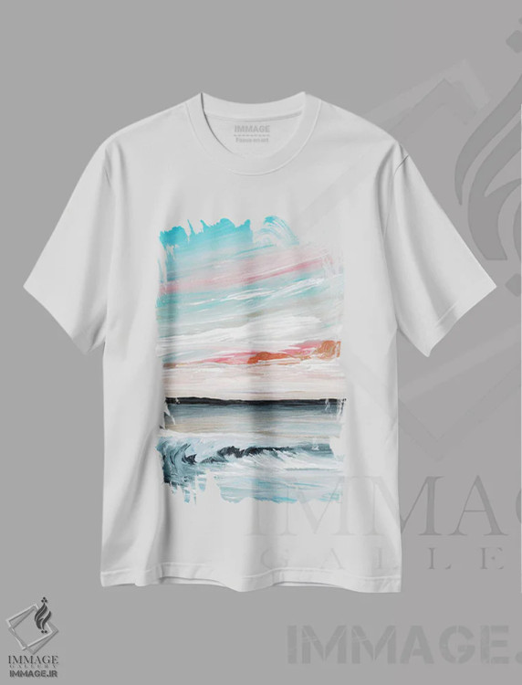 تیشرت سفید طرح دار بادهای مساعد و دریاهای همراه اول، آبستره اثر جولیا دی سانو | فروشگاه ایماژ