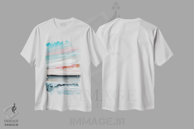تیشرت سفید طرح دار بادهای مساعد و دریاهای همراه اول، آبستره اثر جولیا دی سانو | فروشگاه ایماژ