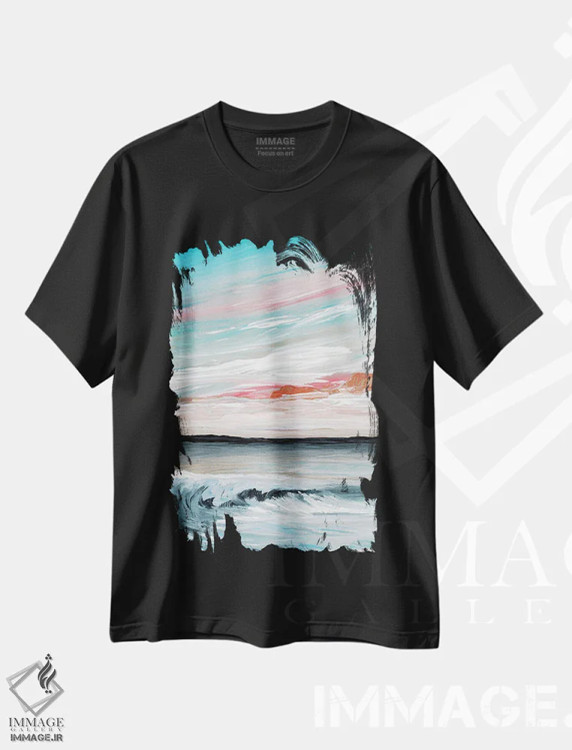 تیشرت مشکی طرح دار بادهای مساعد و دریاهای همراه اول، آبستره اثر جولیا دی سانو | immage.ir