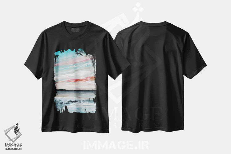 تیشرت مشکی طرح دار بادهای مساعد و دریاهای همراه اول، آبستره اثر جولیا دی سانو | immage.ir