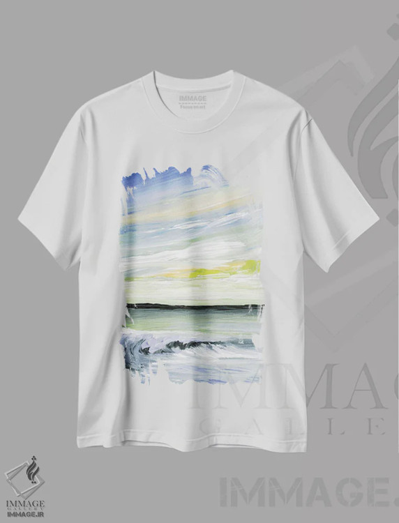 تیشرت سفید طرح دار بادهای مساعد و دریاهای همراه دوم، آبستره اثر جولیا دی سانو | immage.ir
