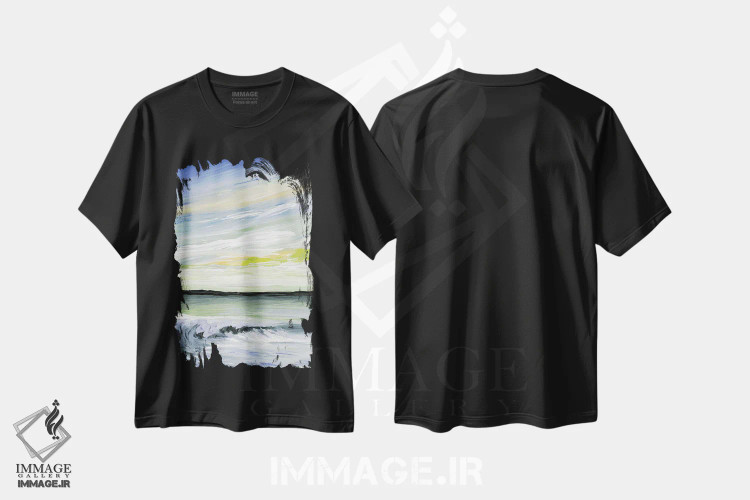 تیشرت مشکی طرح دار بادهای مساعد و دریاهای همراه دوم، آبستره اثر جولیا دی سانو | فروشگاه ایماژ