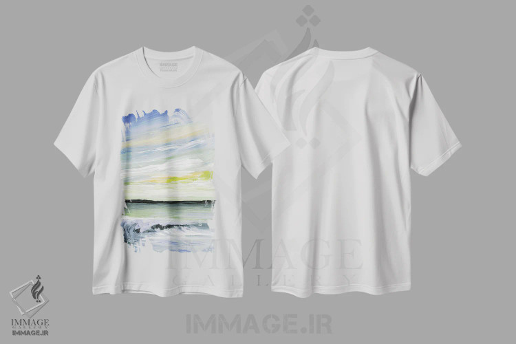 تیشرت سفید طرح دار بادهای مساعد و دریاهای همراه دوم، آبستره اثر جولیا دی سانو | immage.ir