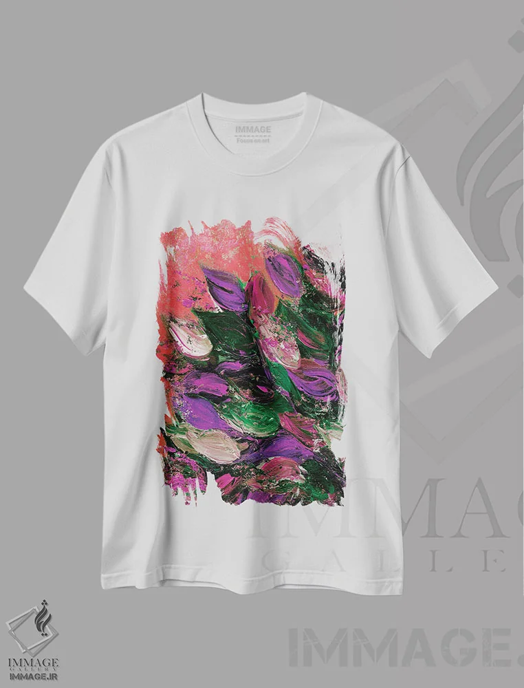 تیشرت سفید طرح دار شکوفایی زیبا ششم، آبستره اثر جولیا دی سانو | فروشگاه ایماژ