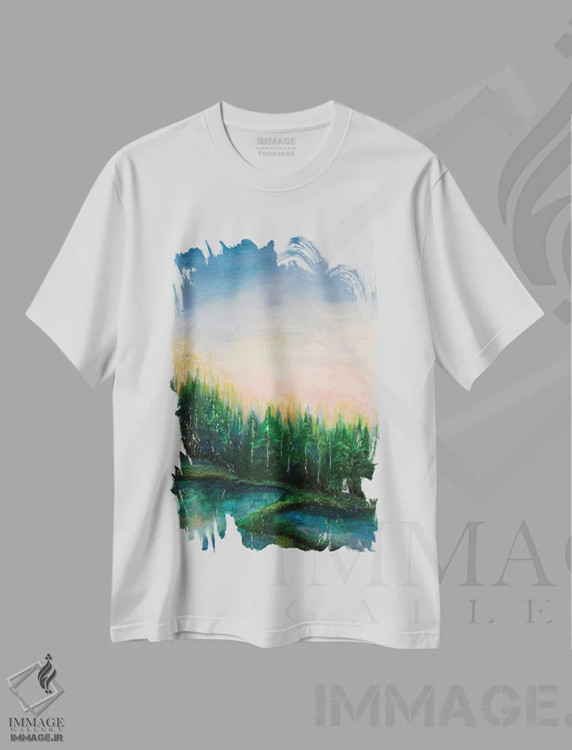 تیشرت سفید طرح دار اقامتگاه جنگلی یک، دکور معاصر اثر جولیا دی سانو | فروشگاه ایماژ