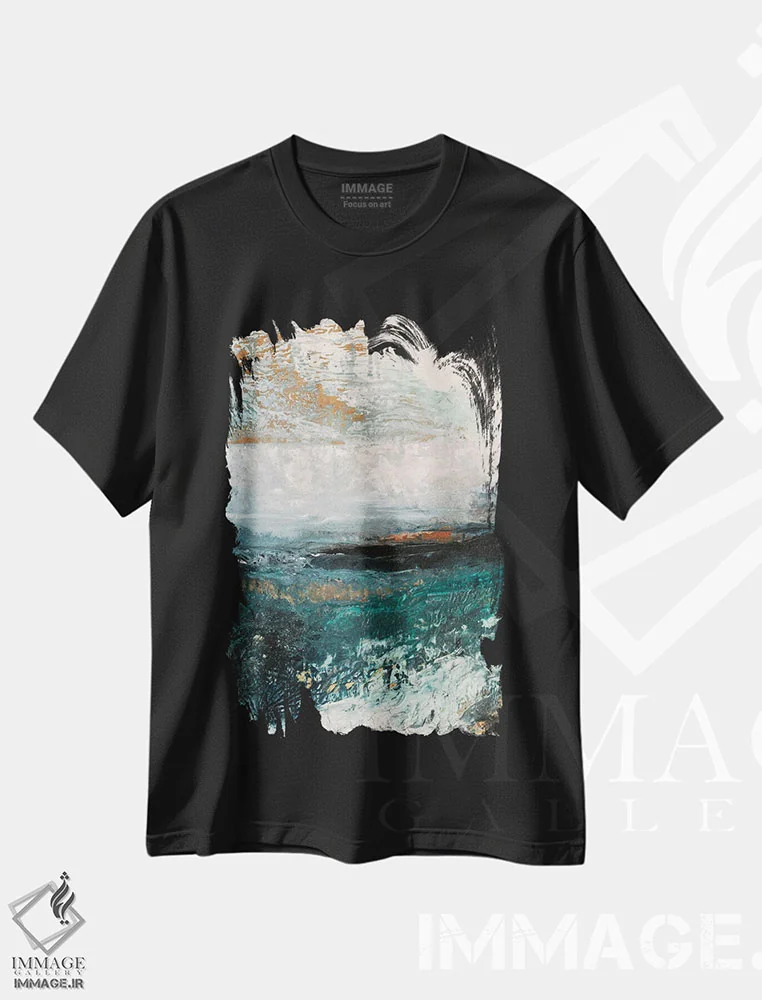 تیشرت مشکی طرح دار مطالعهٔ منظرهٔ ساحلی دوم اثر جولیا دی سانو | فروشگاه ایماژ