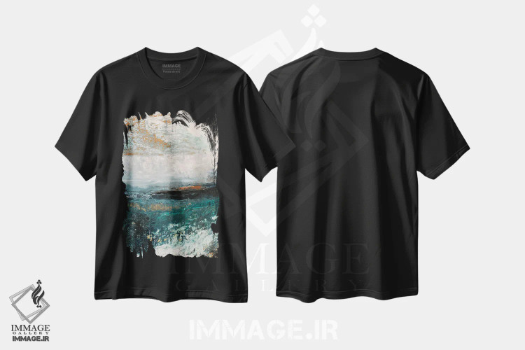 تیشرت مشکی طرح دار مطالعهٔ منظرهٔ ساحلی دوم اثر جولیا دی سانو | فروشگاه ایماژ