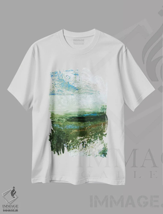 تیشرت سفید طرح دار مطالعهٔ منظرهٔ ساحلی دو چهار اثر جولیا دی سانو | فروشگاه ایماژ