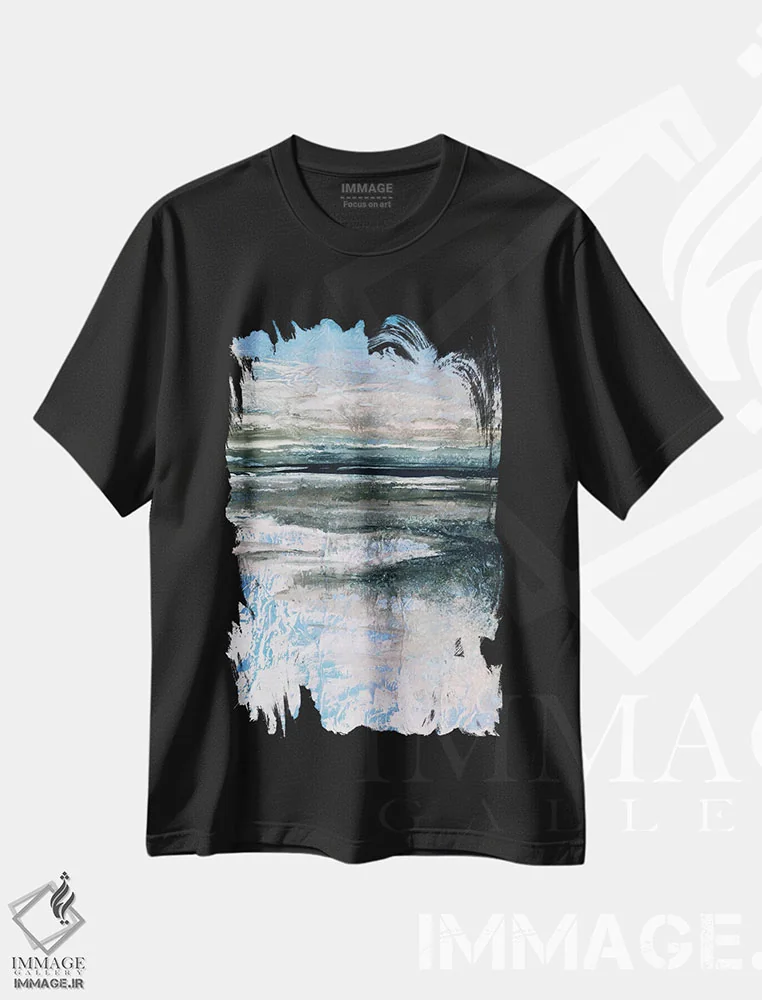 تیشرت مشکی طرح دار مطالعهٔ منظرهٔ ساحلی سوم پنج اثر جولیا دی سانو | فروشگاه ایماژ